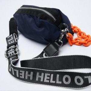 Zara Blue Graphic Strap with Orange Chain Crossbody Bag